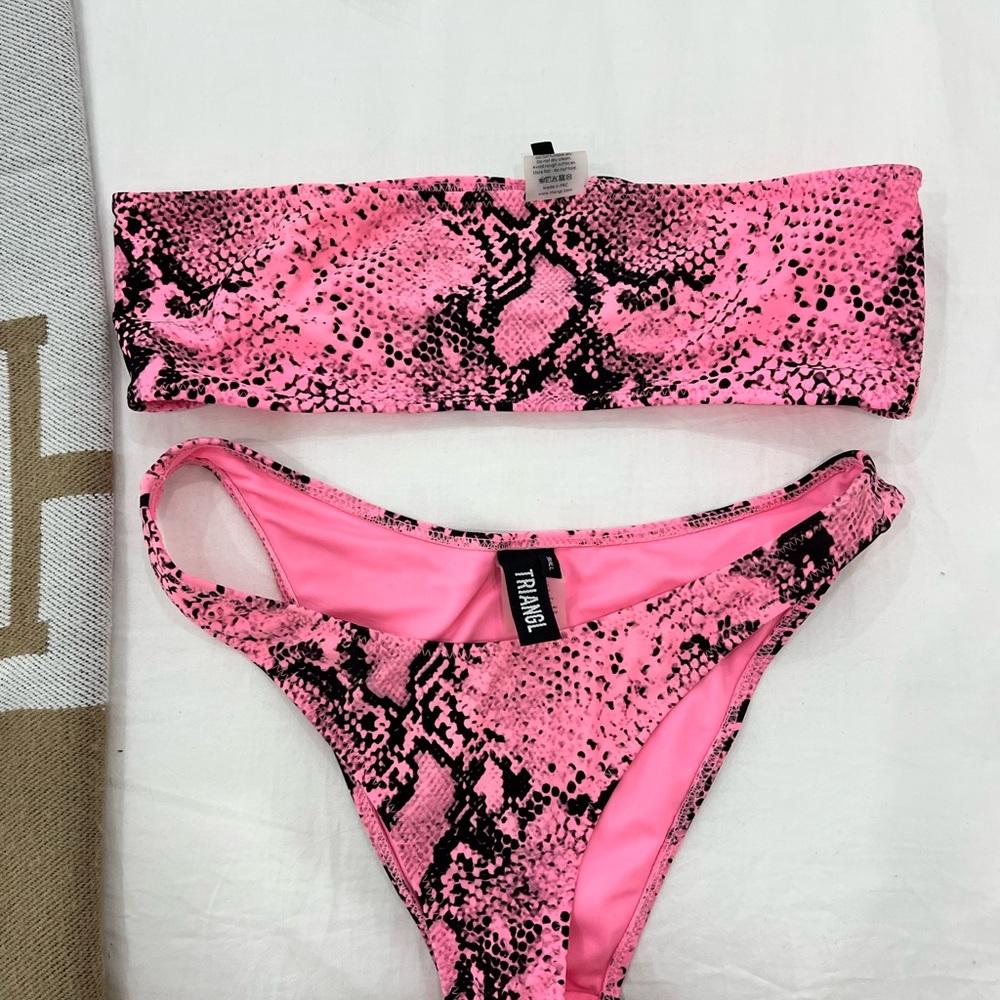 Triangl Pink and Black Snake Print Bikini